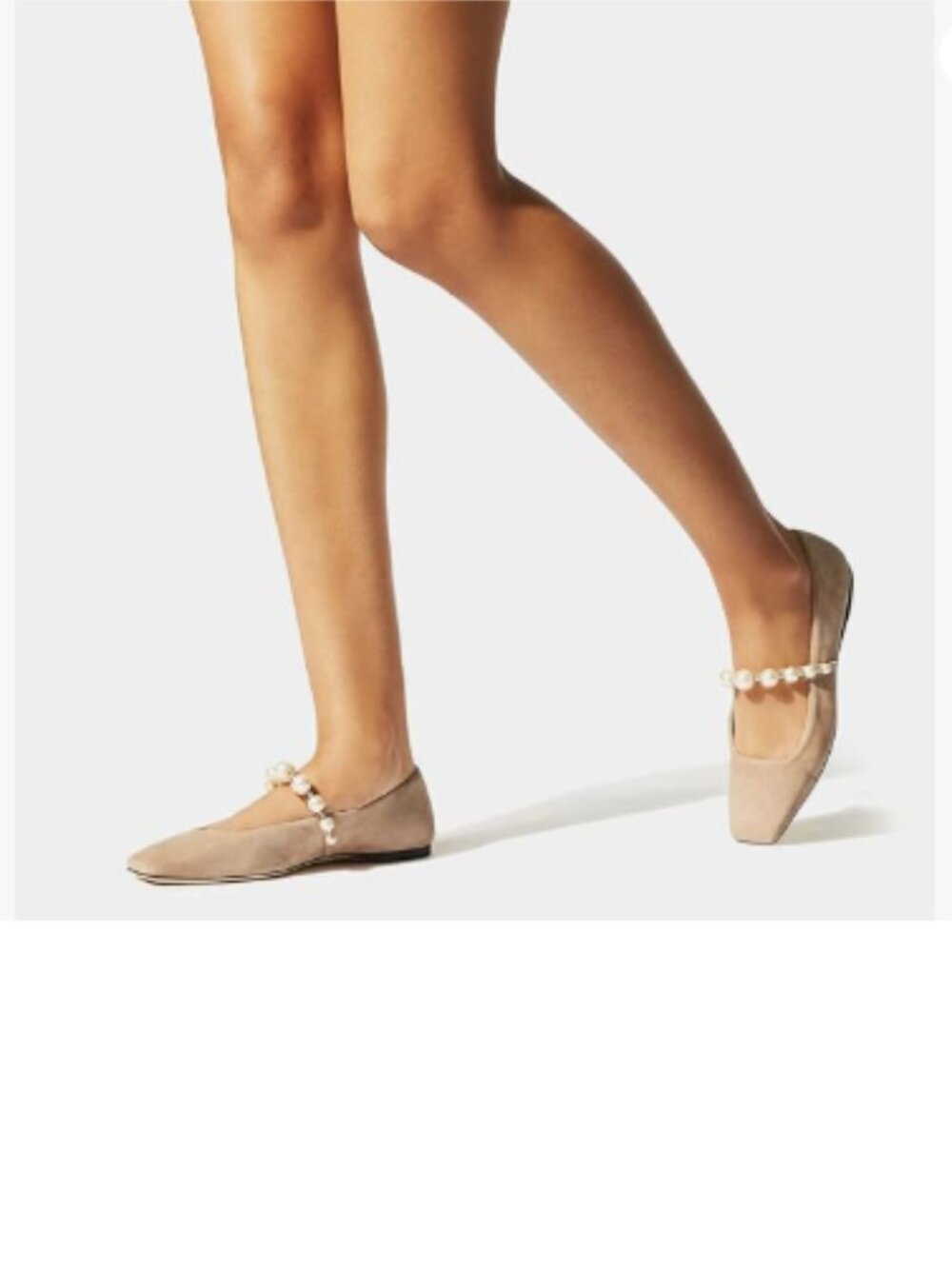 FOWT Nude Square Toe Slip on Flats Pearl Studded Strap Elegant Wedding Pumps
